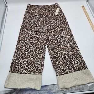No Boundaries Leopard Print Wide Leg Cuffed Pants Brown Animal Print Size 4 NEW